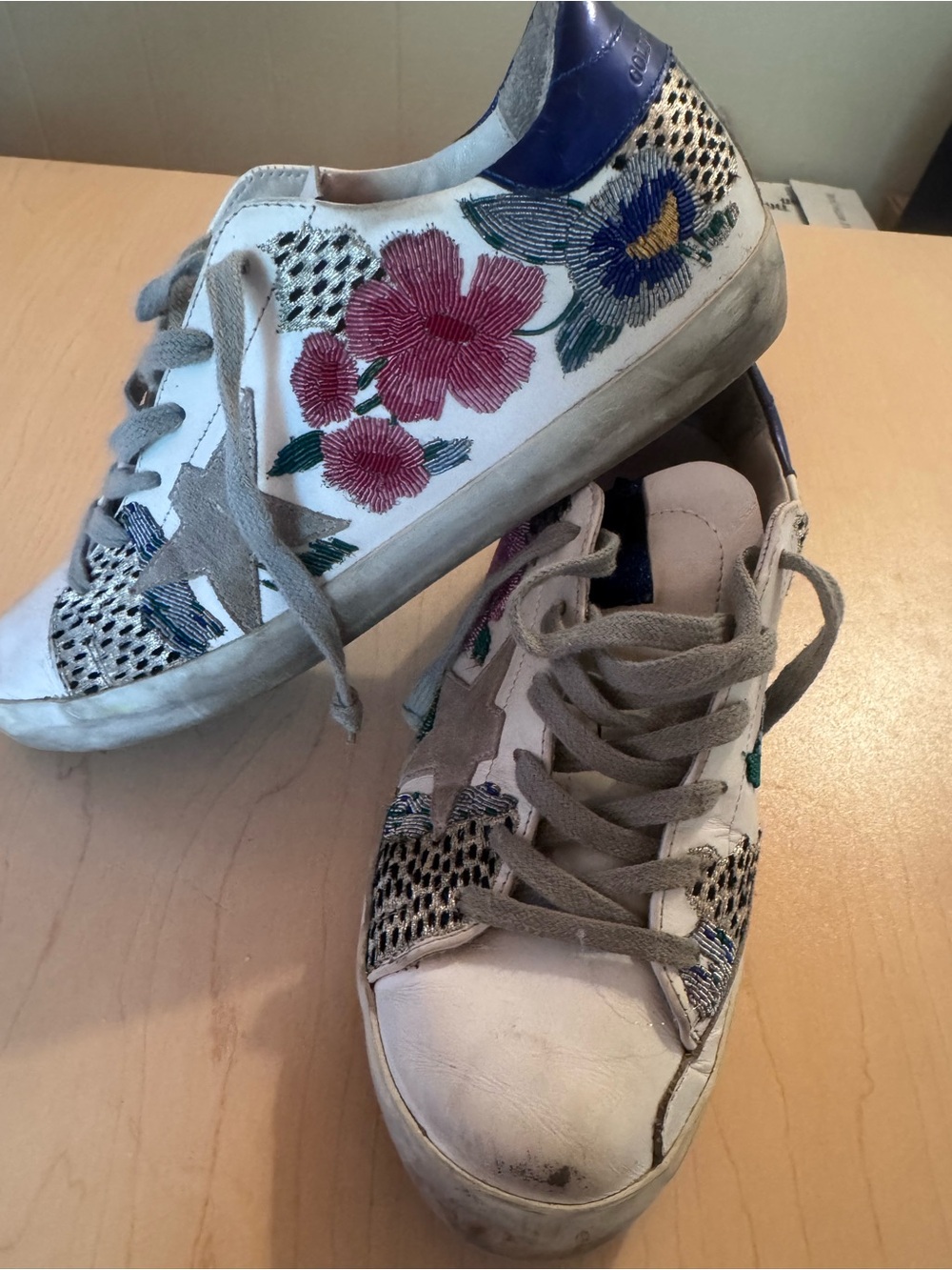 Golden Goose Superstar floral leather sneakers